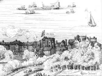 El Teatro del Cisne en Bankside como apareció en 1614